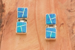 Calvin Begay Sterling Silver Blue Opal Post Earrings